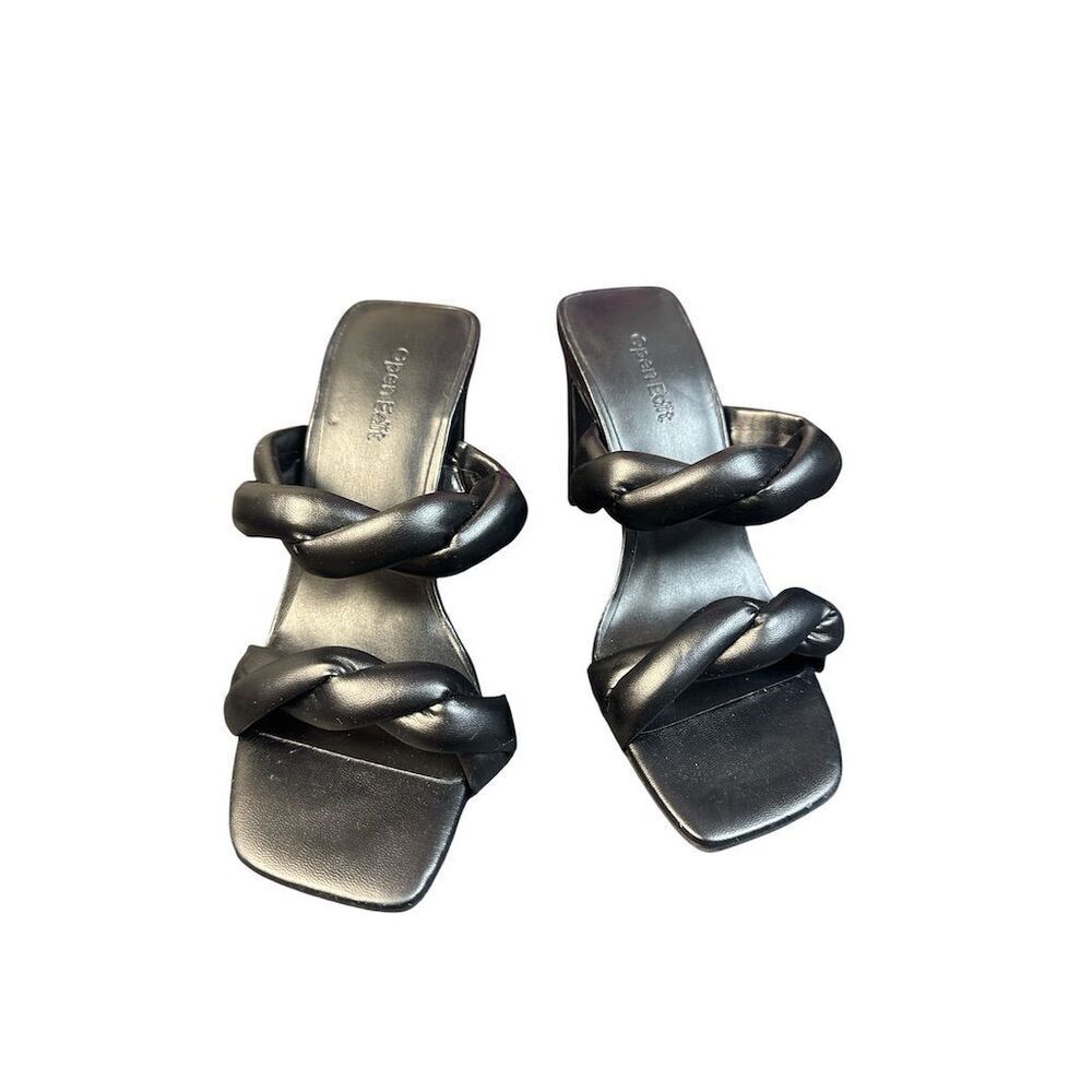 Open Edit NWT Women's Black Braided Strap Block Heel Sandals Size 5.5 - Picture 2 of 7